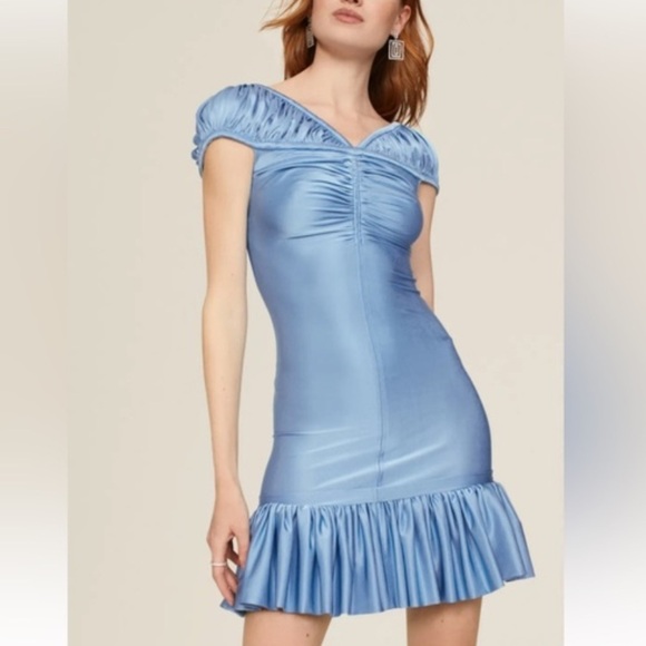 Paco Rabanne dress Elegant Blue Shoulder cuff metallic size 36 or US 2 stretch - Picture 1 of 10